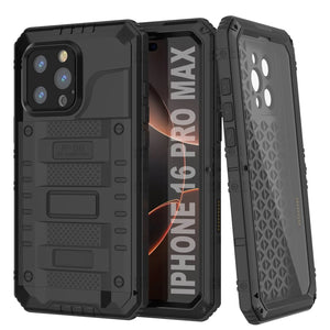 iPhone 16 Pro Max Metal Extreme 3.0 Estuche impermeable de aluminio IP68 con buillt en la pantalla Protector y Kickstand [negro]