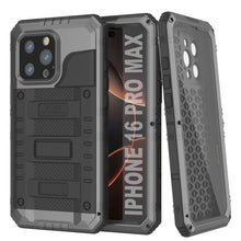 Cargar imagen en el visor de la galería, iPhone 16 Pro Max Metal Extreme 3.0 Estuche impermeable de aluminio IP68 con buillt en la pantalla Protector y Kickstand [Silver]
