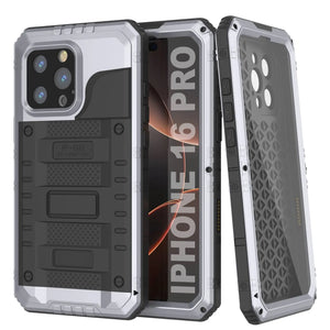 Caso impermeable de aluminio de la serie iPhone 16 Pro Metal 3.0 IP68 con protector de pantalla y Kickstand [blanco]