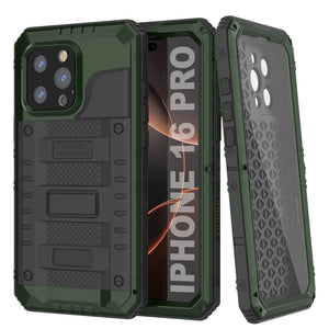 iPhone 16 Pro Metal Extreme 3.0 Estuche impermeable de aluminio IP68 w/buillt en la pantalla Protector y Kickstand [Dark Green]