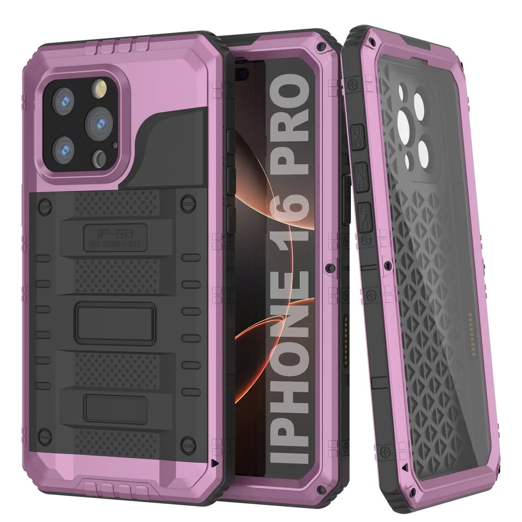 Case impermeable de aluminio iPhone 16 Pro Metal Extreme 3.0 IP68 con protector de pantalla y Kickstand [rosa]