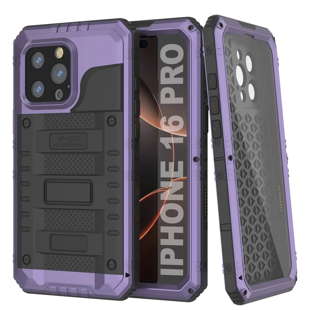 Caso impermeable de aluminio iPhone 16 Pro Metal Extreme 3.0 aluminio IP68 con buillt en la pantalla Protector y Kickstand [Purple]