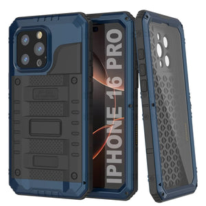 Caso impermeable de aluminio de la serie iPhone 16 Pro Metal Extreme 3.0 IP68 w/buillt en la pantalla Protector y Kickstand [azul]