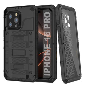 Case impermeable de aluminio iPhone 16 Pro Metal Extreme 3.0 aluminio IP68 con buillt en la pantalla Protector y Kickstand [negro]