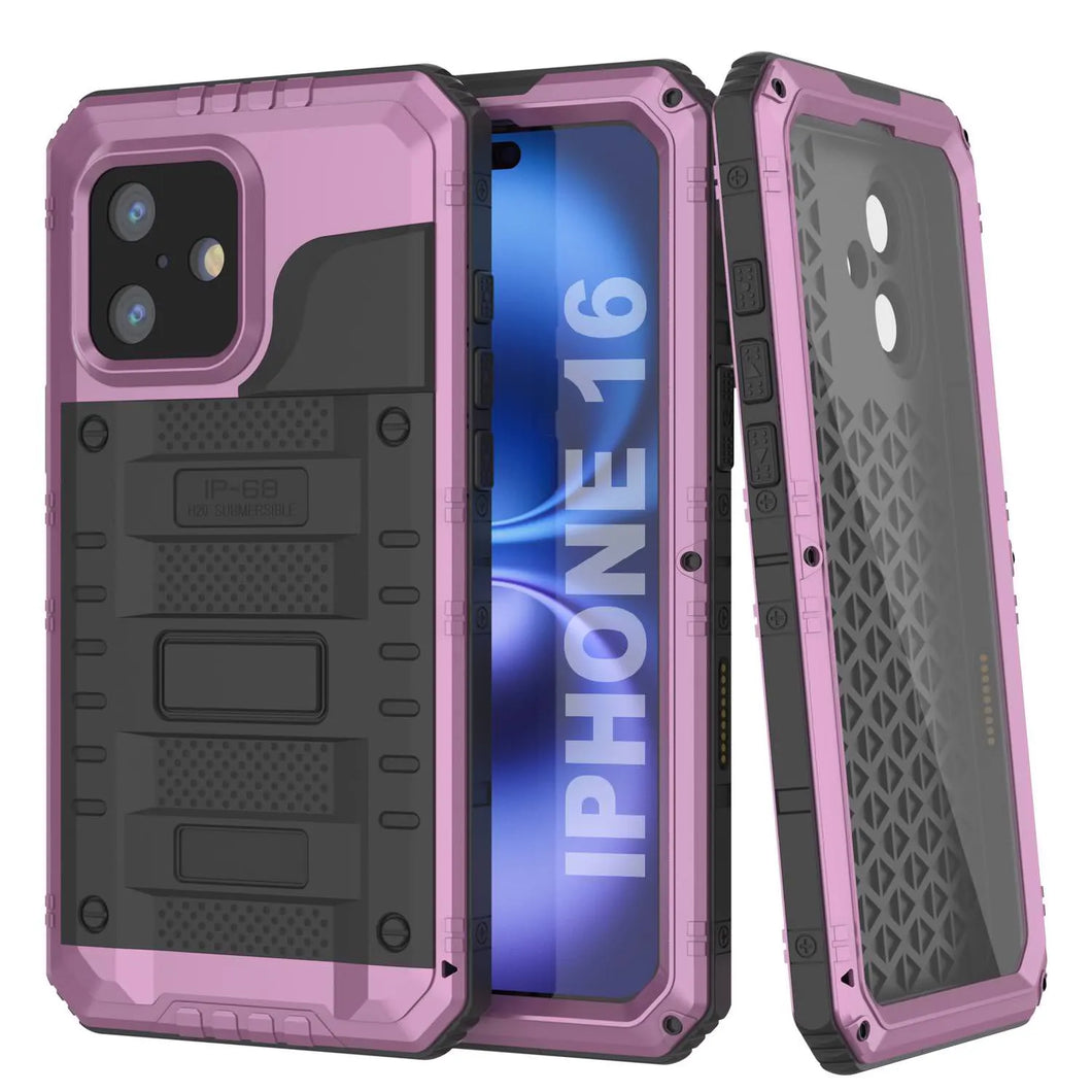 Case impermeable de aluminio de la serie Extreme 3.0 iPhone 16 con protector de pantalla y patada [rosa]