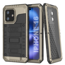 Cargar imagen en el visor de la galería, Case impermeable de aluminio de la serie Extreme 3.0 iPhone 16 con protector de pantalla y patada [oro]
