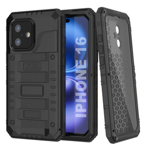 Case impermeable de aluminio de la serie Extreme 3.0 iPhone 16 con protector de pantalla y Kickstand [negro]