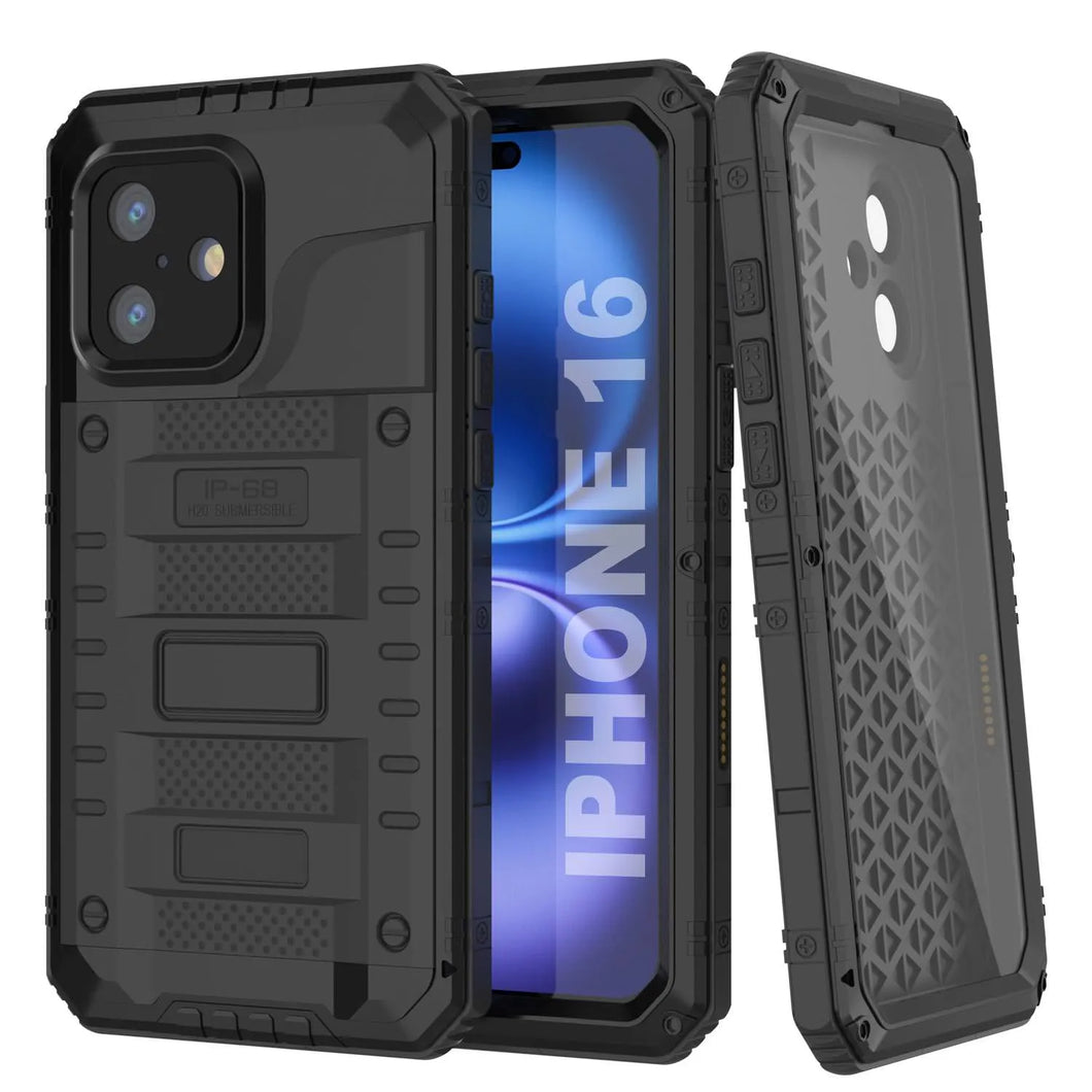Case impermeable de aluminio de la serie Extreme 3.0 iPhone 16 con protector de pantalla y Kickstand [negro]