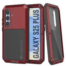Cargar imagen en el visor de la galería, Galaxy S25 más estuche de metal, cubierta de armadura de grado militar de alta resistencia [prueba de choque] Cuerpo completo duro [rojo]
