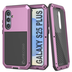 Galaxy S25 más estuche de metal, cubierta de armadura de grado militar de servicio pesado [prueba de choque] Cuerpo completo duro [rosa]