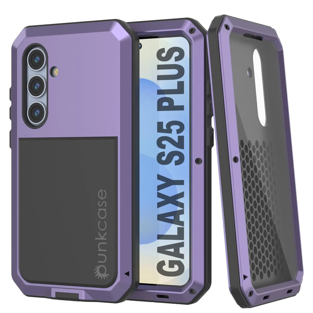 Galaxy S25 más estuche de metal, cubierta de armadura de grado militar de servicio pesado [prueba de choque] Cuerpo completo duro [púrpura]