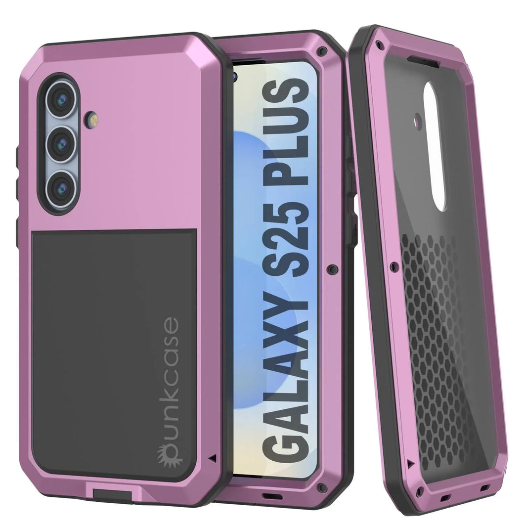 Galaxy S25 más estuche de metal, cubierta de armadura de grado militar de servicio pesado [prueba de choque] Cuerpo completo duro [rosa]