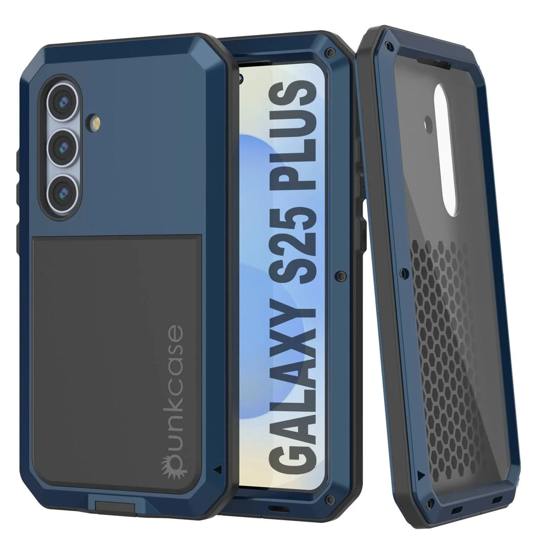 Galaxy S25 más estuche de metal, cubierta de armadura de grado militar de servicio pesado [prueba de choque] Cuerpo completo duro [azul]