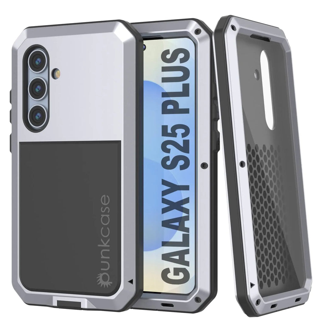 Galaxy S25 más estuche de metal, cubierta de armadura de grado militar de servicio pesado [prueba de choque] Cuerpo completo duro [blanco]