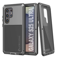 Cargar imagen en el visor de la galería, Caso de metal Ultra Galaxy S25, cubierta de armadura de grado militar de servicio pesado [prueba de choque] Cuerpo completo duro [plata]
