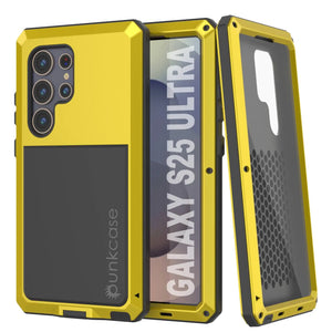 Caso de metal Ultra Galaxy S25, cubierta de armadura de grado militar de servicio pesado [prueba de choque] Cuerpo completo duro [amarillo]