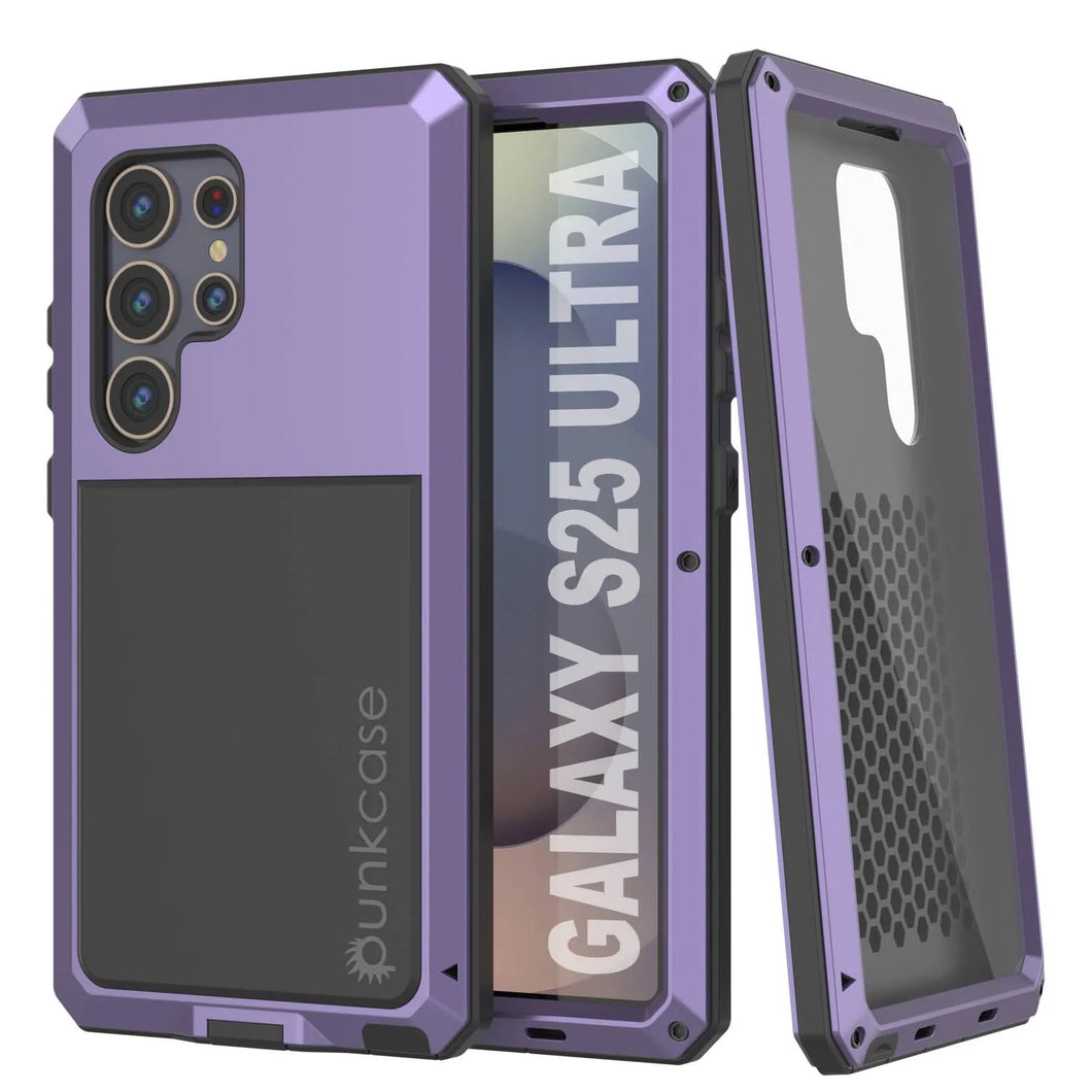 Caso de metal ultra Galaxy S25, cubierta de armadura de grado militar de servicio pesado [prueba de choque] Full Body Hard [Purple]