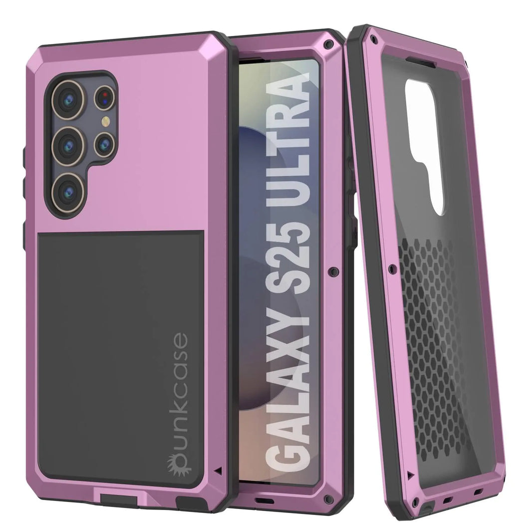 Caso de metal Ultra Galaxy S25, cubierta de armadura de grado militar de servicio pesado [prueba de choque] Cuerpo completo duro [rosa]