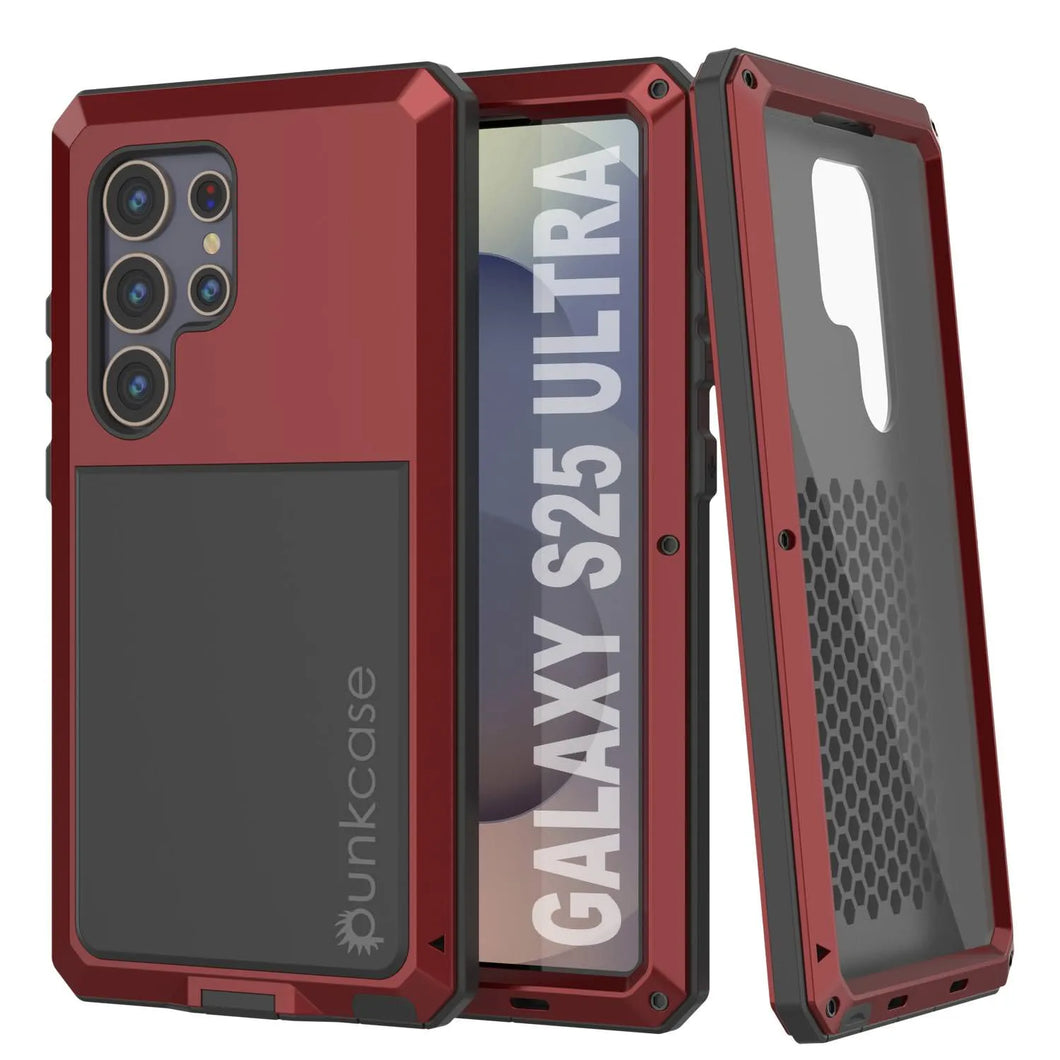 Caso de metal ultra Galaxy S25, cubierta de armadura de grado militar de servicio pesado [prueba de choque] Cuerpo completo duro [rojo]