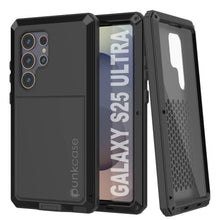 Cargar imagen en el visor de la galería, Caso de metal Ultra Galaxy S25, cubierta de armadura de grado militar de servicio pesado [prueba de choque] Cuerpo completo duro [negro]
