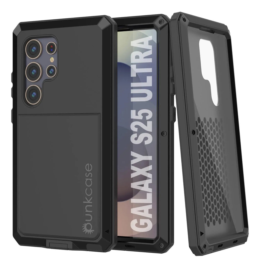 Caso de metal Ultra Galaxy S25, cubierta de armadura de grado militar de servicio pesado [prueba de choque] Cuerpo completo duro [negro]