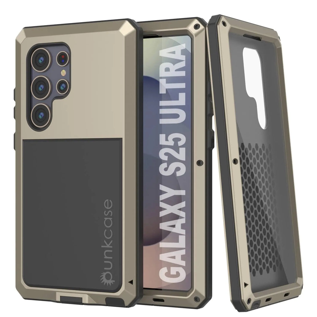 Caso de metal ultra Galaxy S25, cubierta de armadura de grado militar de servicio pesado [prueba de choque] Cuerpo completo duro [oro]