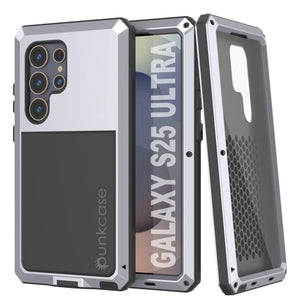 Caso de metal Ultra Galaxy S25, cubierta de armadura de grado militar de servicio pesado [prueba de choque] Cuerpo completo duro [blanco]