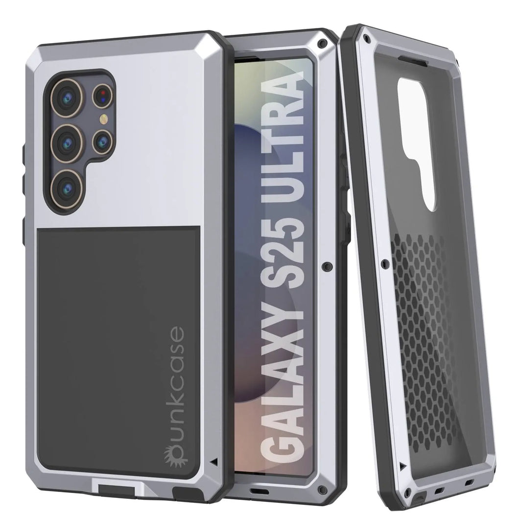 Caso de metal Ultra Galaxy S25, cubierta de armadura de grado militar de servicio pesado [prueba de choque] Cuerpo completo duro [blanco]