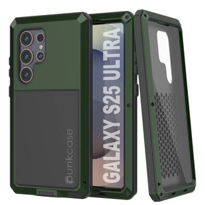 Galaxy S25 Case Ultra Metal, cubierta de armadura de grado militar de servicio pesado [prueba de choque] Cuerpo completo duro [verde oscuro]