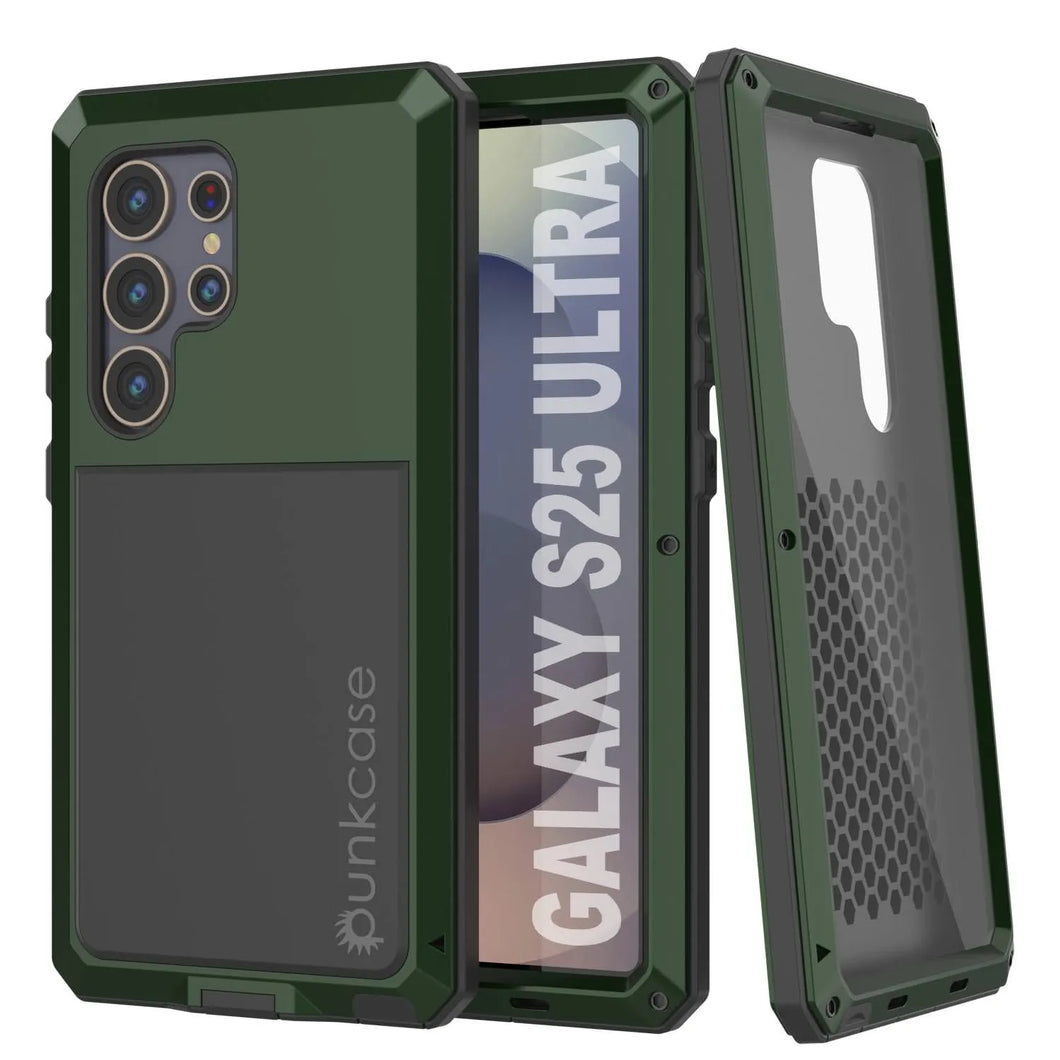 Galaxy S25 Case Ultra Metal, cubierta de armadura de grado militar de servicio pesado [prueba de choque] Cuerpo completo duro [verde oscuro]