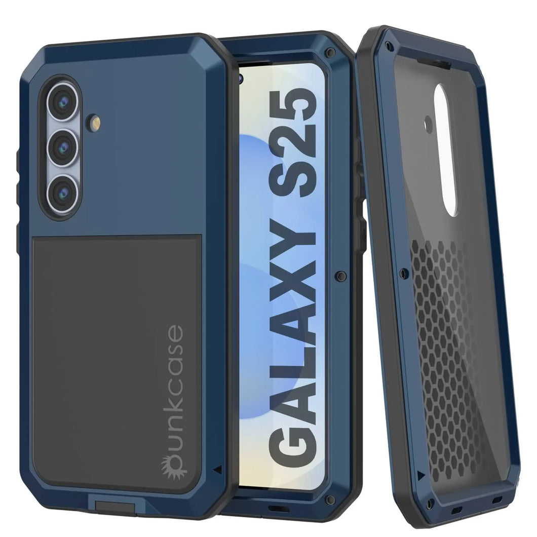 Case de metal Galaxy S25, cubierta de armadura de grado militar de servicio pesado [prueba de choque] Cuerpo completo duro [azul]