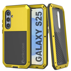 Case de metal Galaxy S25, cubierta de armadura de grado militar de servicio pesado [prueba de choque] Cuerpo completo duro [amarillo]
