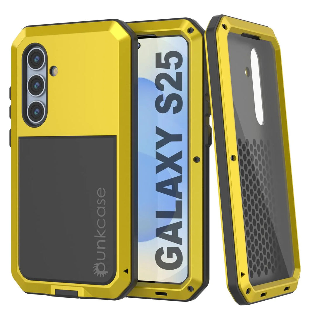 Case de metal Galaxy S25, cubierta de armadura de grado militar de servicio pesado [prueba de choque] Cuerpo completo duro [amarillo]