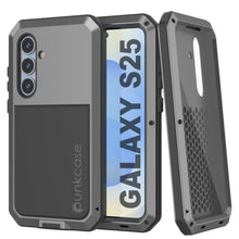 Cargar imagen en el visor de la galería, Case de metal Galaxy S25, cubierta de armadura de grado militar de alta resistencia [prueba de choque] Cuerpo completo duro [plata]
