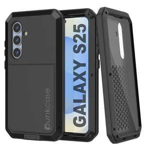 Case de metal Galaxy S25, cubierta de armadura de grado militar de servicio pesado [prueba de choque] Cuerpo completo duro [negro]