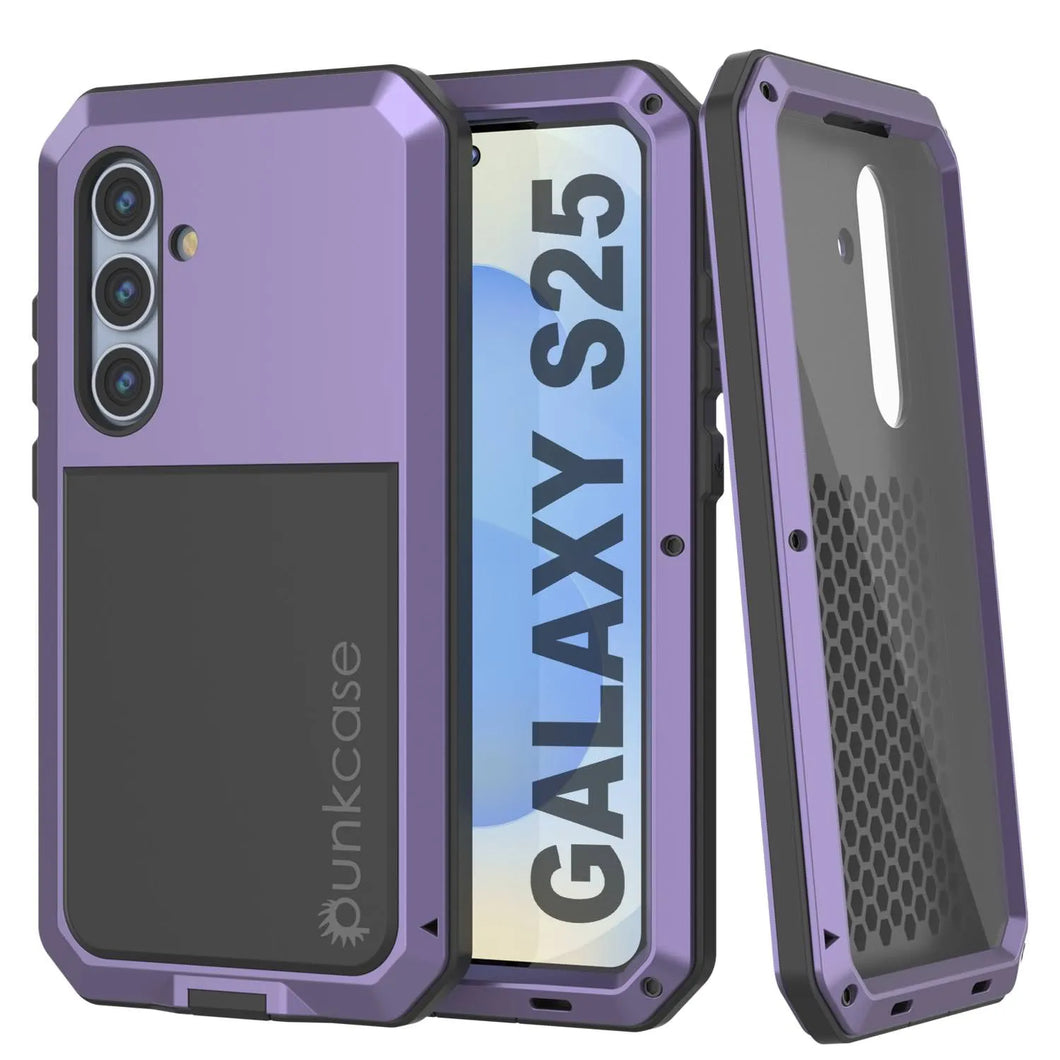 Case de metal Galaxy S25, cubierta de armadura de grado militar de servicio pesado [prueba de choque] Cuerpo completo duro [Púrpura]