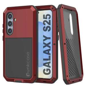 Case de metal Galaxy S25, cubierta de armadura de grado militar de servicio pesado [prueba de choque] Cuerpo completo duro [rojo]