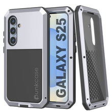 Cargar imagen en el visor de la galería, Case de metal Galaxy S25, cubierta de armadura de grado militar de alta resistencia [prueba de choque] Cuerpo completo duro [blanco]
