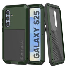 Cargar imagen en el visor de la galería, Case de metal Galaxy S25, cubierta de armadura de grado militar de servicio pesado [prueba de choque] Cuerpo completo duro [verde oscuro]
