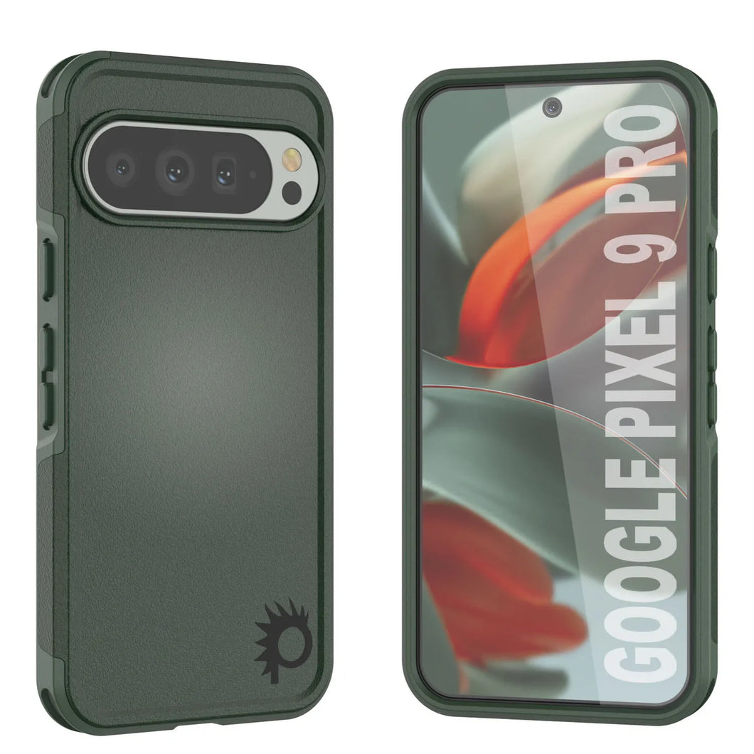 Punkcase Google Pixel 9 Pro Case, [Serie Spartan 2.0] Carrera de servicio pesado resistente con protector de pantalla incorporado [verde oscuro]