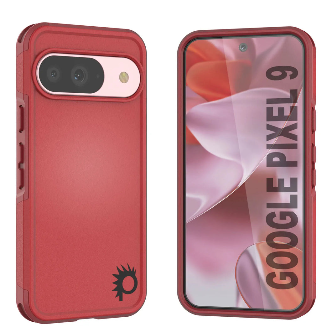 Punkcase Google Pixel 9 Case, [Serie Spartan 2.0] Cubierta de servicio pesado resistente con protector de pantalla incorporado [rojo]