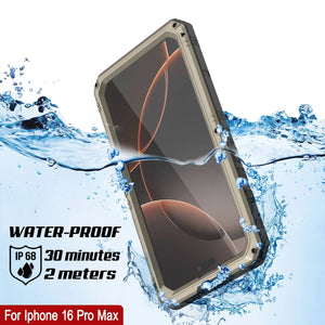 iPhone 16 Pro Max Metal Extreme 3.0 Estuche impermeable de aluminio IP68 con buillt en la pantalla Protector y Kickstand [dorado]