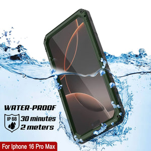 iPhone 16 Pro Max Metal Extreme 3.0 Estuche impermeable de aluminio IP68 con buillt en la pantalla Protector y Kickstand [Dark Green]