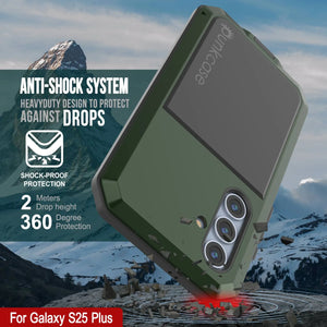Galaxy S25 más estuche de metal, cubierta de armadura de grado militar de servicio pesado [prueba de choque] Cuerpo completo duro [verde oscuro]