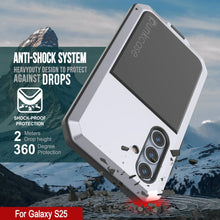 Cargar imagen en el visor de la galería, Case de metal Galaxy S25, cubierta de armadura de grado militar de alta resistencia [prueba de choque] Cuerpo completo duro [blanco]

