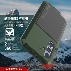 Case de metal Galaxy S25, cubierta de armadura de grado militar de servicio pesado [prueba de choque] Cuerpo completo duro [verde oscuro]