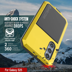 Case de metal Galaxy S25, cubierta de armadura de grado militar de servicio pesado [prueba de choque] Cuerpo completo duro [amarillo]