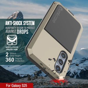 Case de metal Galaxy S25, cubierta de armadura de grado militar de servicio pesado [prueba de choque] Cuerpo completo duro [oro]