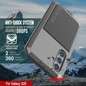 Case de metal Galaxy S25, cubierta de armadura de grado militar de alta resistencia [prueba de choque] Cuerpo completo duro [plata]