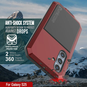 Case de metal Galaxy S25, cubierta de armadura de grado militar de servicio pesado [prueba de choque] Cuerpo completo duro [rojo]